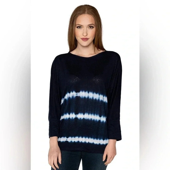 Velvet Amber 100% linen slub navy tie dye dolman long sleeve top Size S - Picture 1 of 9